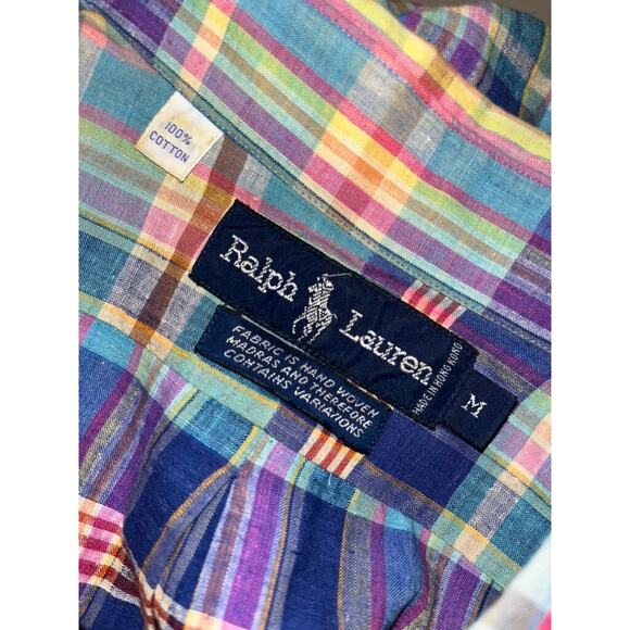 Polo Ralph Lauren Indian Madras Plaid Shirt M Handwoven Cotton Vintage EUC - Picture 7 of 9